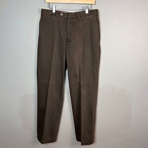 Canali Chino Pants Mens Size 33 Brown Cotton Stretch Flat Front Italy Gentleman
